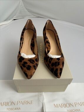 Marion Parke Must Have Leopard print brown and black suede heels 39